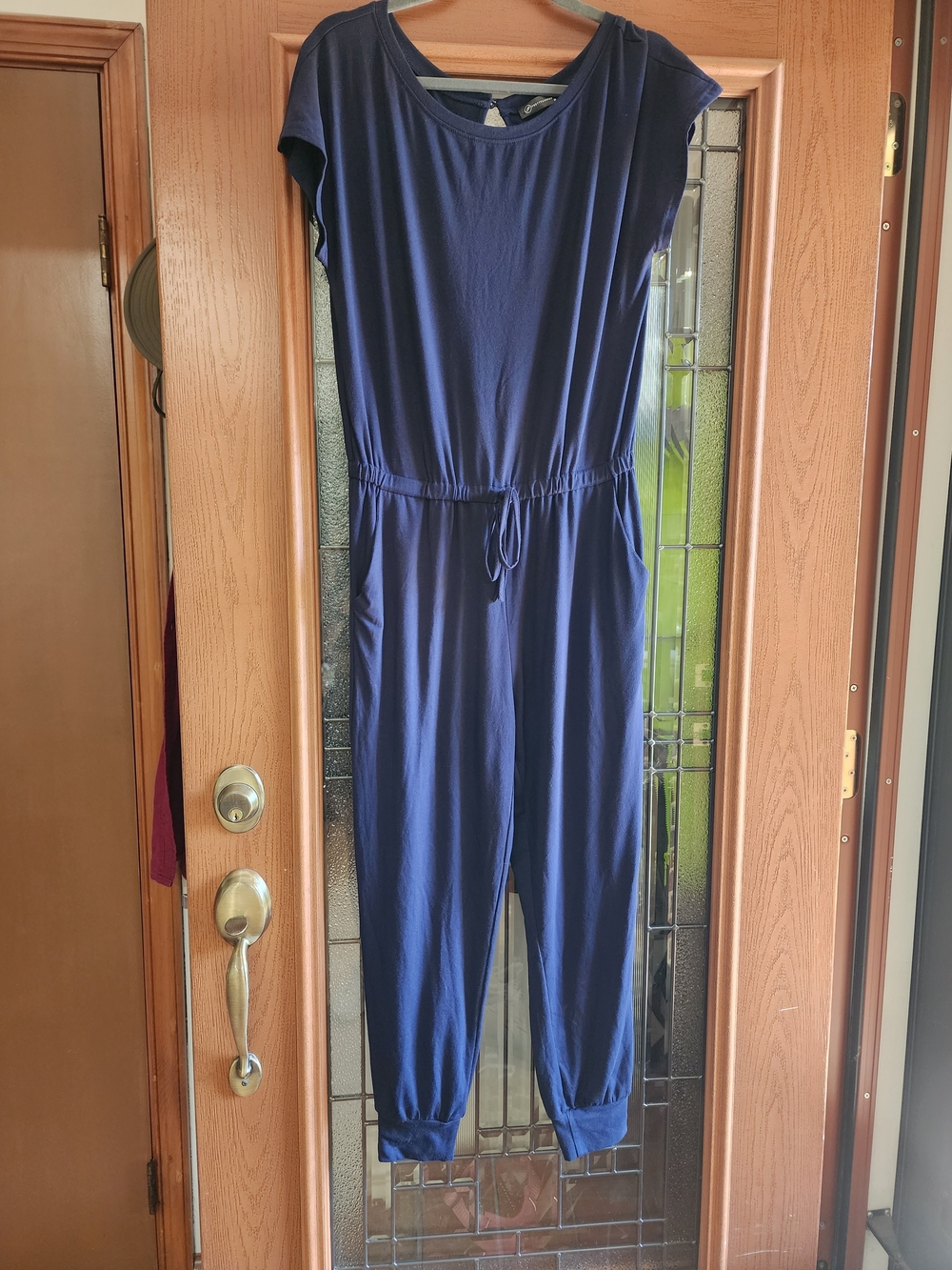 Navy Blue Drawstring Waist Jumpsuit